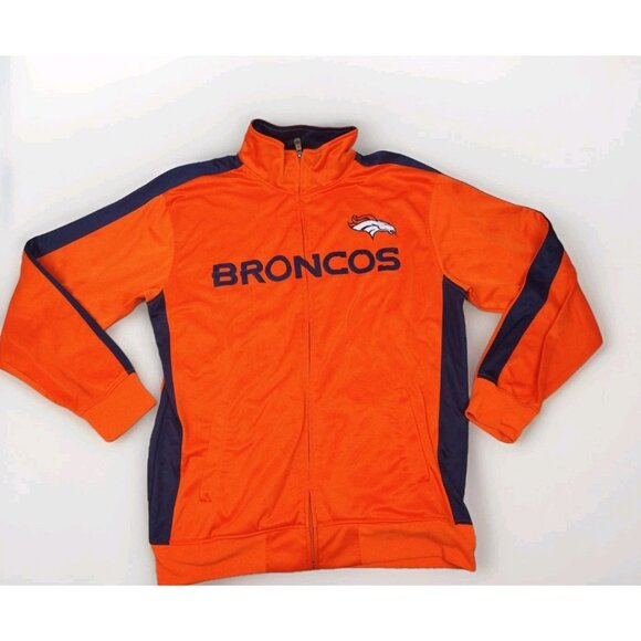 Denver Broncos Fleece NFL Full Zip Team Apparel XLT Orange Blue Mock Neck - Picture 1 of 6